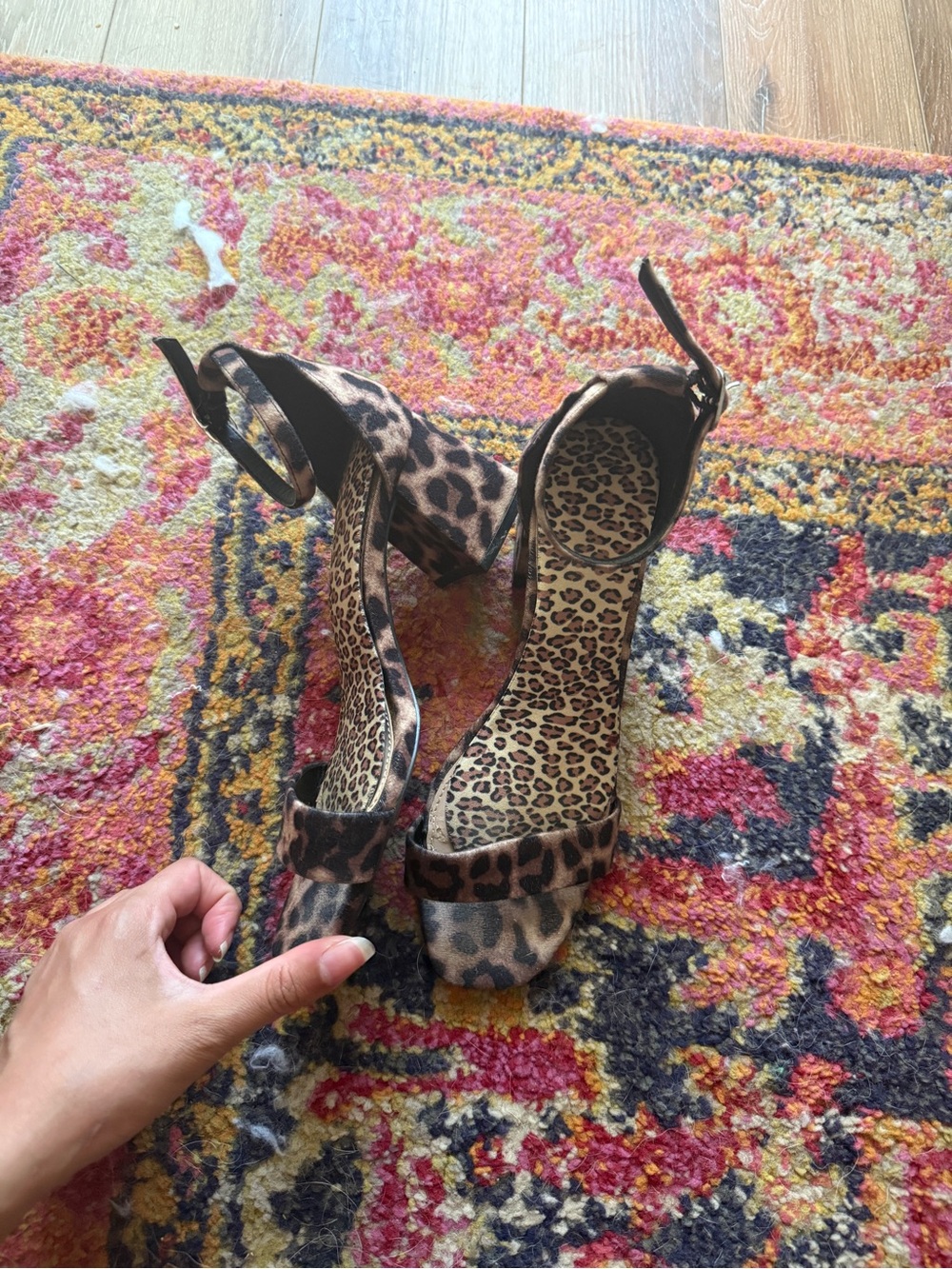 Leopard Print Ankle-Strap Block Heel Sandals - Women